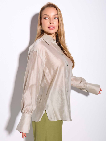 Блузка со съемным бантом, светлый хаки