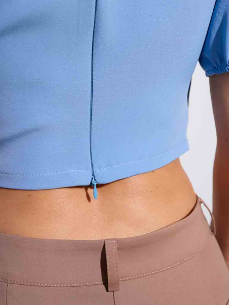 Кроп-топ женский с рукавами-фонариками, голубой