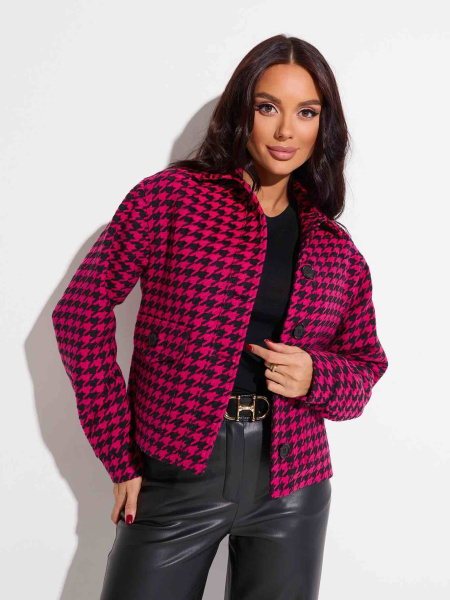 Куртка-рубашка женская из твида, черный-фуксия