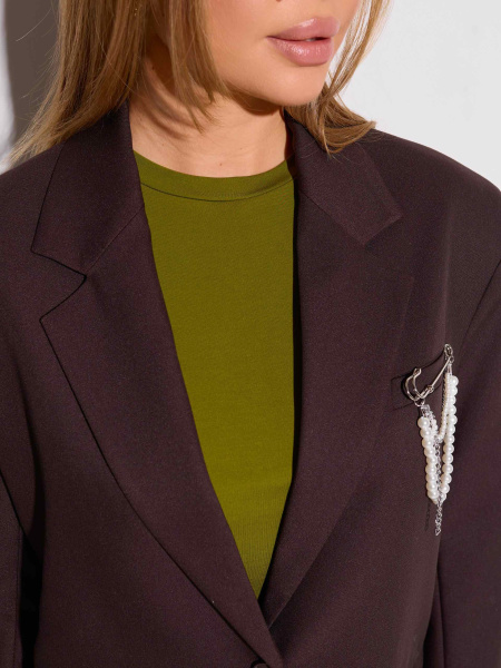 Жакет оверсайз с акцентными плечами, горький шоколад