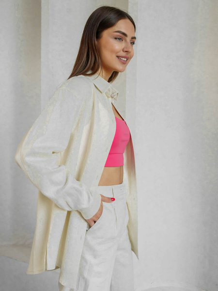 Рубашка женская льняная, бежевая