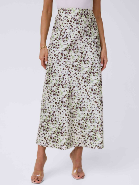 Юбка-макси атласная классическая, бежево-фисташковая