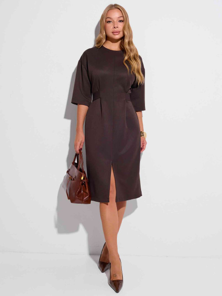 Платье женское с поясом и рукавом 3/4, горький шоколад 