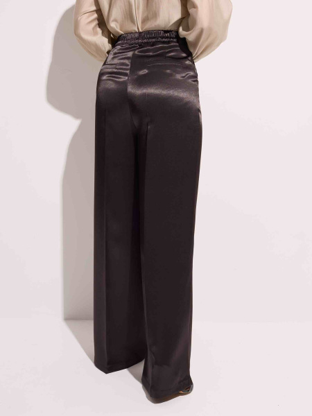 Атласные брюки-палаццо в пижамном стиле, черные