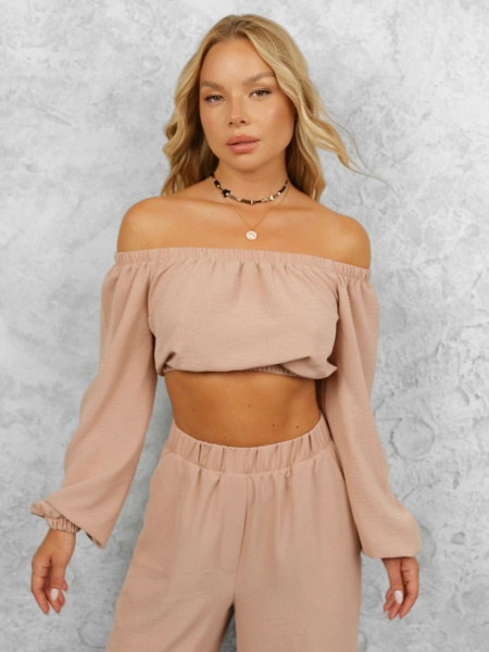 Топ женский с длинным рукавом, бежевый