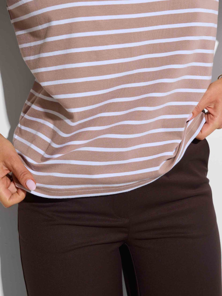 Футболка поло в полоску, бежево-белая