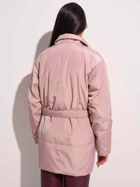Куртка демисезонная с поясом, бежево-розовая