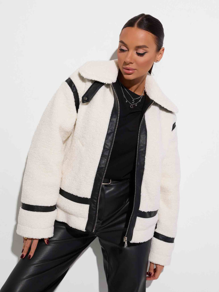 Куртка женская из экомеха, молочная