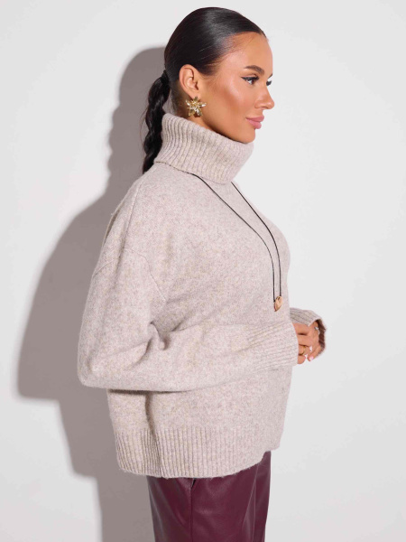 Базовый свитер с высоким воротником, бежевый меланж
