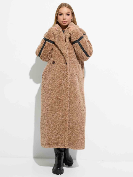 Шуба-тедди женская из экомеха, бежевая