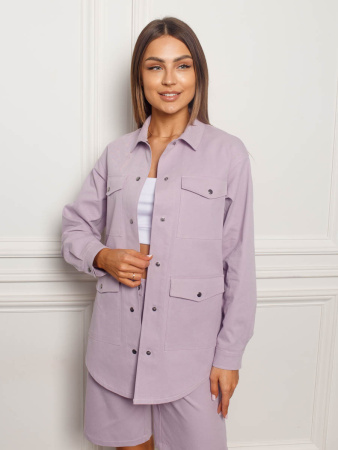 Куртка женская джинсовая с накладными карманами, сиреневая