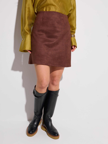 Юбка мини из экозамши, горький шоколад