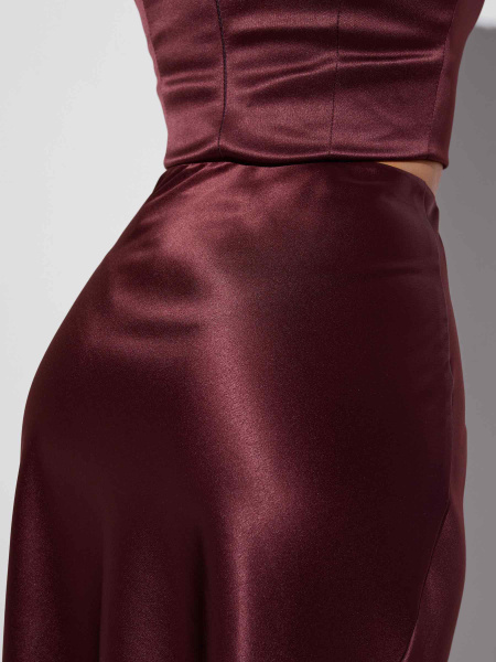 Атласная юбка-макси, горький шоколад 