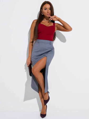 Юбка-миди классическая с разрезом на молнии, серая