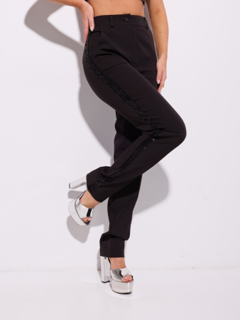 Брюки женские зауженные с лампасами из пайеток