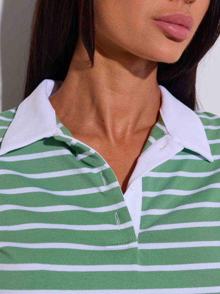 Футболка поло в полоску, зелено-белая
