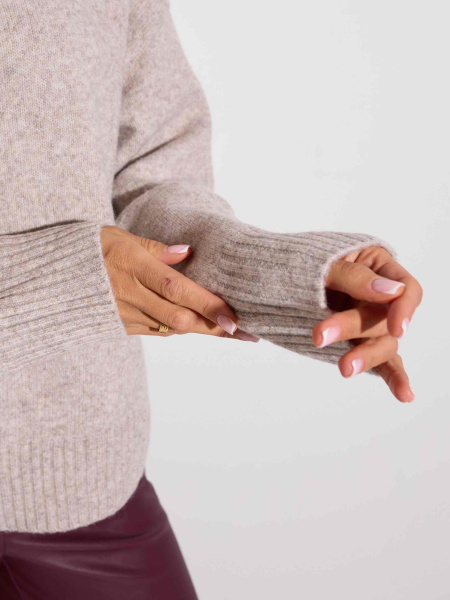 Базовый свитер с высоким воротником, бежевый меланж