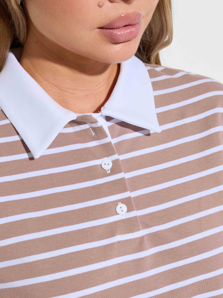 Футболка поло в полоску, бежево-белая