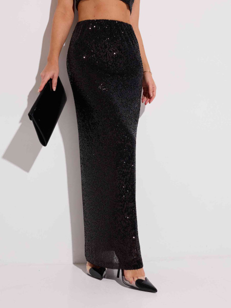 Юбка-макси с пайетками и разрезом