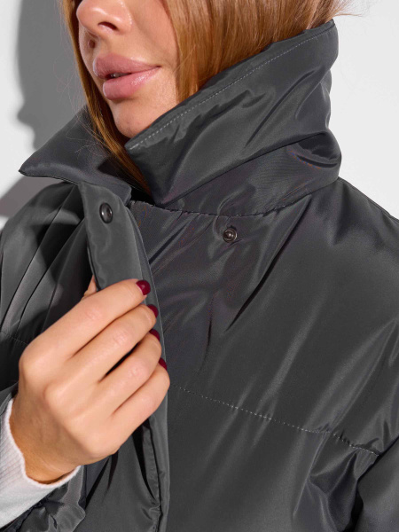 Демисезонное двубортное пальто с поясом, графит