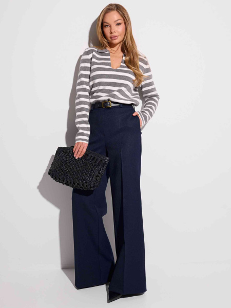 Брюки женские прямого кроя с резинкой в поясе, иссиня-черные