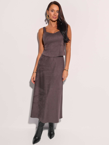 Юбка-трапеция из экозамши, темно-серая