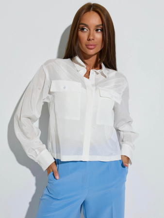 Укороченная рубашка женская с накладными карманами
