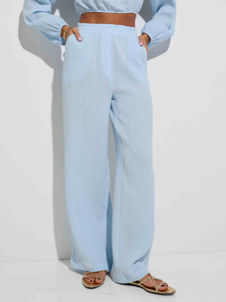Летние брюки свободного кроя из муслина, светло-голубые