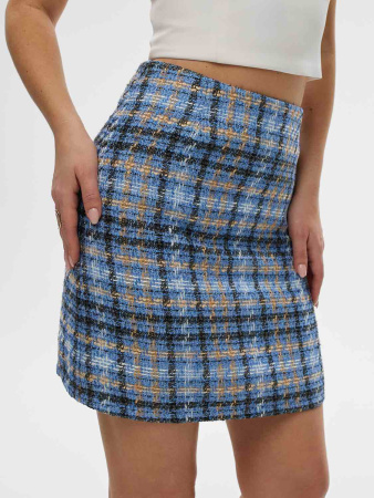 Юбка из твида с в клетку, голубая