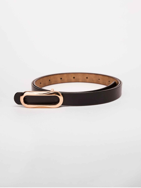 Ремень кожаный с овальной пряжкой, черный