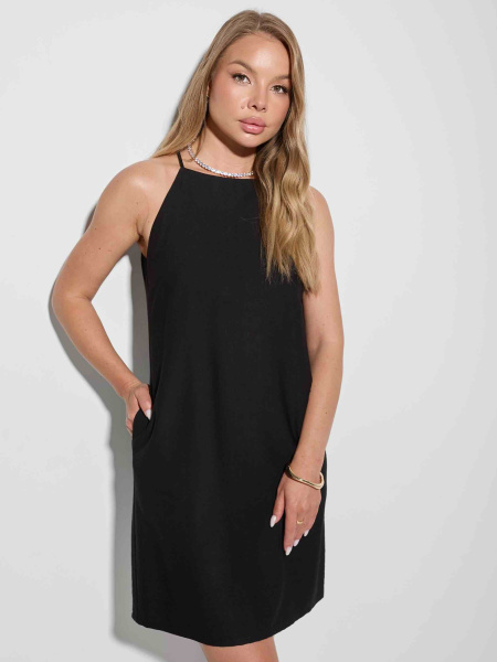 Платье мини летнее на бретельках, черное