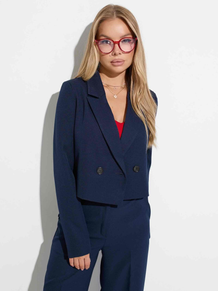 Жакет женский укороченный двубортный, темно-синий