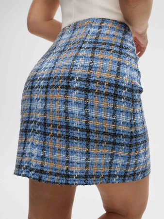Юбка из твида с в клетку, голубая
