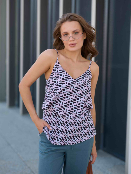 Женский топ на бретельках с воланом, черно-розовый Женский топ на бретельках с воланом, черно-розовый