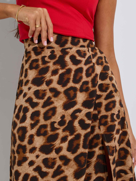 Юбка-миди с разрезом сбоку, крупный леопард