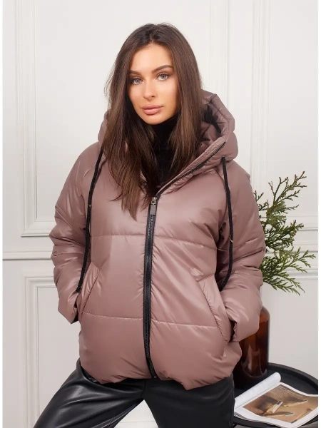 Женская зимняя куртка укороченная, кофейная