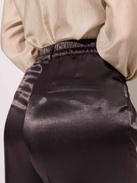 Атласные брюки-палаццо в пижамном стиле, черные