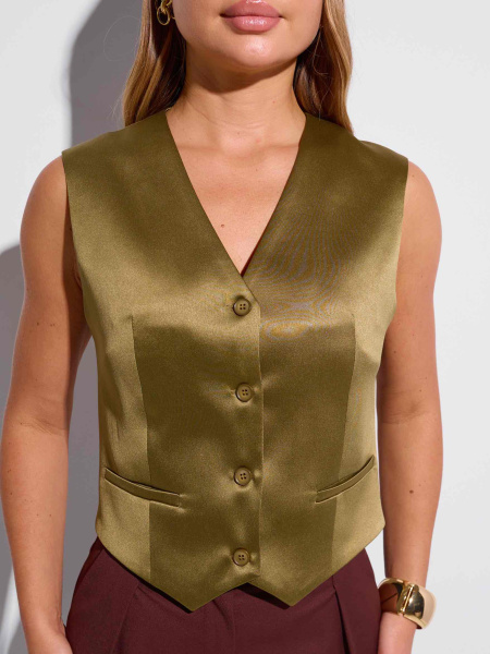 Атласный женский жилет классический, оливковый 