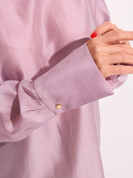 Блузка с воротником-стойкой и съемным бантом, пыльно-розовая