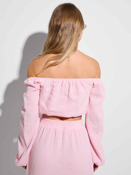 Топ летний из муслина с длинными рукавами, светло-розовый