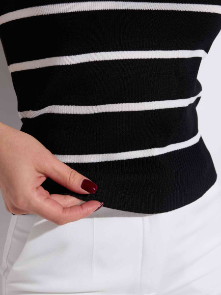 Джемпер в полоску с коротким рукавом, черно-белый