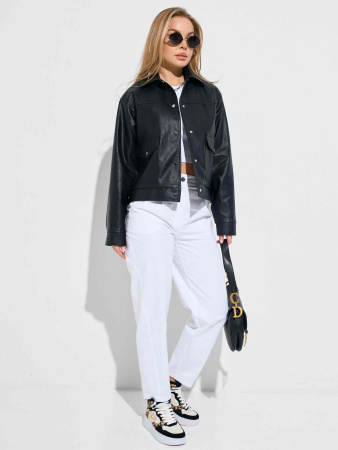 Куртка-рубашка женская из эко-кожи, черная