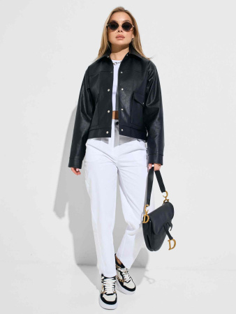 Куртка-рубашка женская из эко-кожи, черная