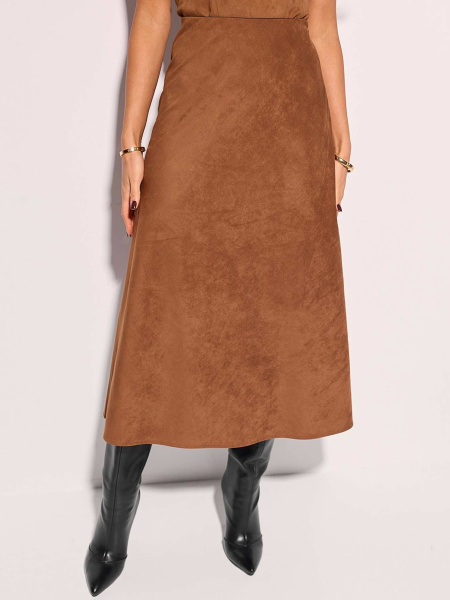Юбка-трапеция из экозамши, темно-коричневая