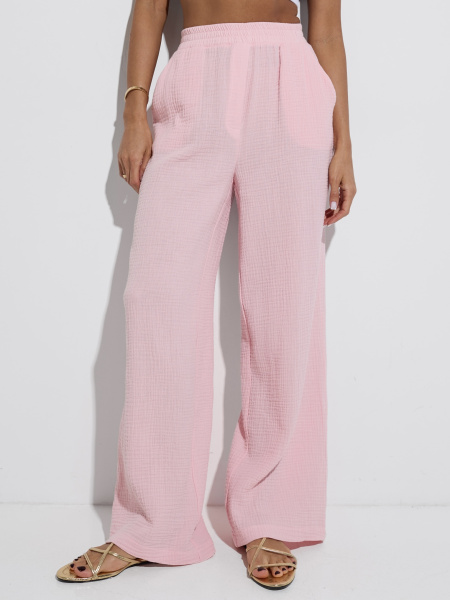 Летние брюки свободного кроя из муслина, светло-розовые