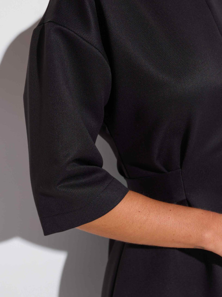 Платье женское с поясом и рукавом 3/4, черное 