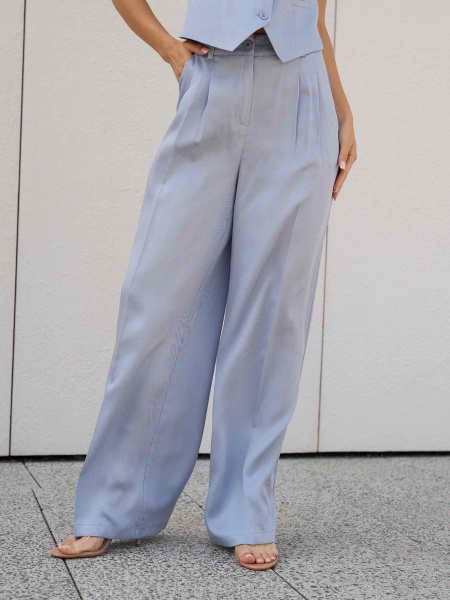 Брюки-палаццо женские из вискозы костюмные, голубые