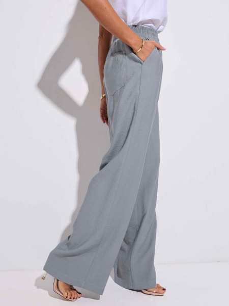 Брюки-палаццо на резинке, серо-зеленые