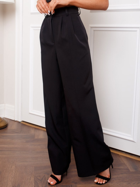 Брюки-палаццо женские с высокой посадкой, черные