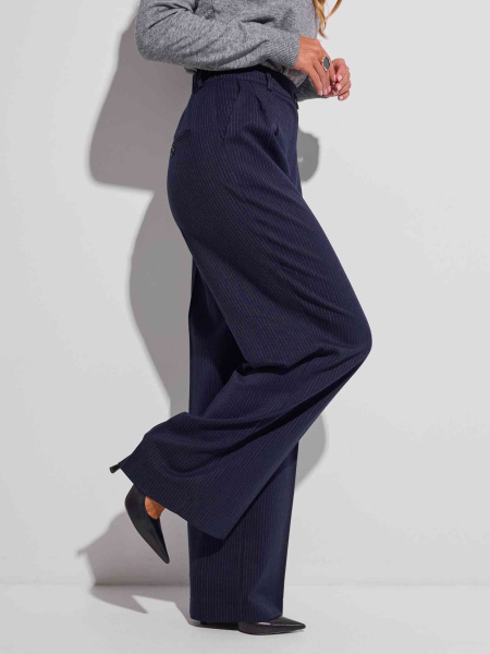 Брюки-палаццо женские из вискозы в полоску, темно-синие
